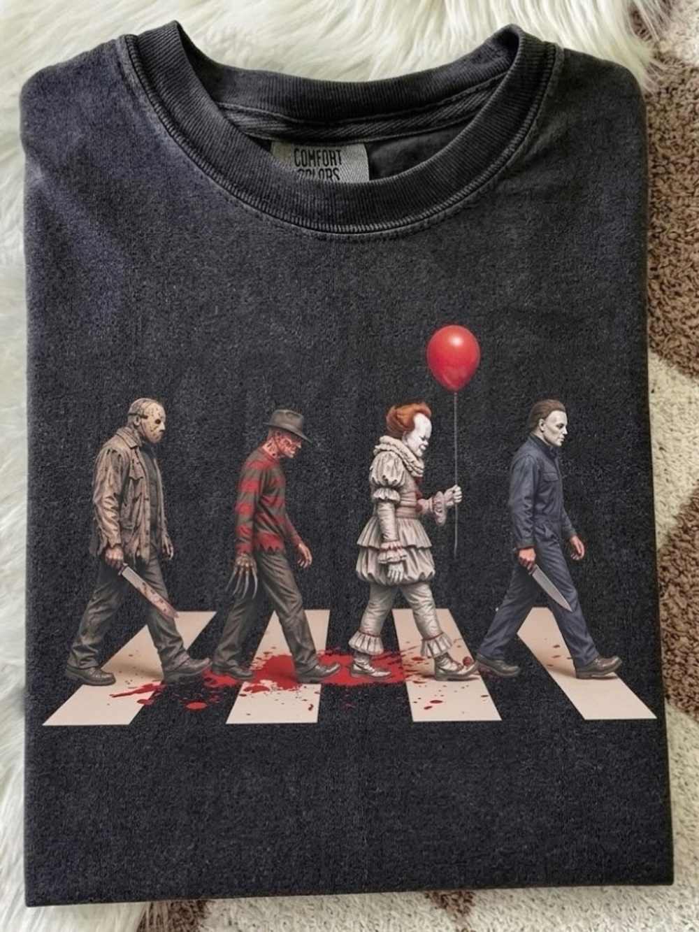 Comfort Colors Horror Movie Characters Abbey Road Parody Retro Graphic Tee